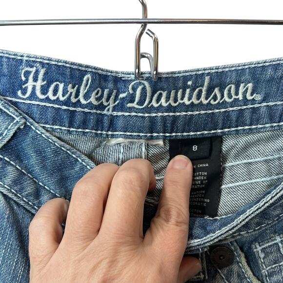 New Harley Davidson Low Rise Distressed Boot Cut Jeans Women 8 NWOT Pockets - Picture 5 of 11
